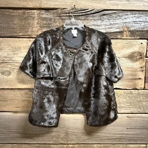 Chico's Short Sleeve Faux Fur jacket, brown, Chico size 0 (small)